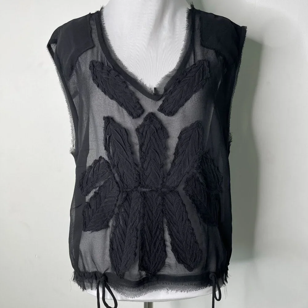 Free People Women's Black Sheer V-Neck Tank Top Size Large - Picture 1 of 12
